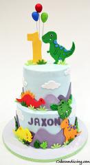 Baby Dinosaur Cake ! Dino Birthday Cake #babydinosaur #babydino #babydinoparty #happyfirstbirthday #tyrannosaurus #triceratops #stegasaurus #brontosaurus 01