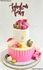 Celebrating Fabulous Forty With A Fabulous Cake #fabulousforties #fabulousforty #pinkandwhitebuttercream #chocolatedripcake #whitechocolatedrip #freshflowers #macarons #chocolatedipped 1