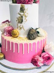 Celebrating Fabulous Forty With A Fabulous Cake #fabulousforties #fabulousforty #pinkandwhitebuttercream #chocolatedripcake #whitechocolatedrip #freshflowers #macarons #chocolatedipped 2