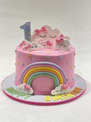Clouds And Rainbow Theme Cake #clouds #cloudscake #rainbowcake #firstbirthday #girlbirthdaycake #hearts 01