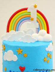 Clouds, Rainbow And Stars Theme Cake #clouds #cloudscake #rainbowcake #firstbirthday #boybirthdaycake #hearts #stars 01