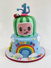 Coco Melon And Rainbow Birthday Cake ! #cocomelon #cocomeloncake #rainbow #rainbowcake #firstbirthdaycake #birthdayboy #happybirthday #melonface 01
