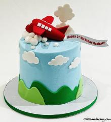 Cute And Simple For A Little One Airplane Theme First Birthday Cake ! #firstbirthdaycake #oneyearoldphotoshoot #firstbirthday #fondantairplane #fondantclouds 02
