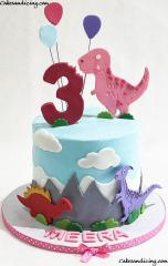 Dino Them Cakes For Twin Birthday!! Pink Dino And Balloon , Happy 3rd Birthday #dinocake #dinosaurparty #dinothemecake #fondantdinosaur #handmade #balloonsanddinos #funbirthday 03