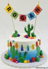 Fiesta Theme Cake Super Fun And Colorful Design #mexicanthemecake #fondantcactus #fondantflowers #handmadecaketopper #bows 01