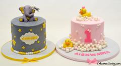 First Birthday Baby Elephant And Rubber Ducky Cake #rubberduckybirthday #bubbles #bubblesandduck #firstbirthdaycake #twinsbaby #twinsbabycake #twins 01