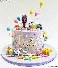 Gabby Dollhouse Theme Cake With Balloons ,gifts And Funfettis #gabbydollhouse #gabbydollhouseparty #gabbydollhousecake #gabbydollhousebirthday #fondanttoppers #fondantballoons