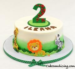Jungle Theme Cake #junglethemecake #secondbdaycake #wildonecake #wildanimals 01