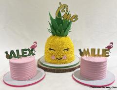 Luau Party, Hawaiian Theme Pineapple Shape Cake With Pineapple Cupcakes !! #pineapple #pineappleshapedcake #luau #firstbirthday #hawaiianstyle #hawaiian #aloha 02