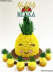Luau Party, Hawaiian Theme Pineapple Shape Cake With Pineapple Cupcakes !!! #pineapple #pineappleshapedcake #luau #luauparty #firstbirthday #firstbirthdaycake #pineapplecupcake 02