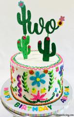 Mexican Style Embroidery Theme Cake Super Fun And Colorful Design #mexicanembroidery #mexicanstyle #buttercreamembroidery #tacotwosday #spanish #fondantcactus 02