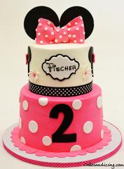 Minnie Mouse Birthday Cake #minniemouse #minniemousebow #disney #disneytheme #minniemouseface #polkadots #pinkandwhitecake #minniemouseears 01