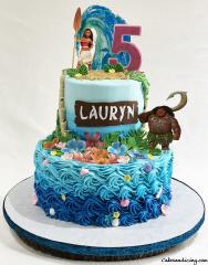 Moana Theme Cake #moana #moanabirthdayparty #moanacake #moanaparty #maui #waves #shells #seashells #frangipani #plumeria #fondantflowers #birthdaycake #pirouline 01