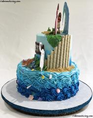 Moana Theme Cake #moana #moanabirthdayparty #moanacake #moanaparty #maui #waves #shells #seashells #frangipani #plumeria #fondantflowers #birthdaycake #pirouline 02