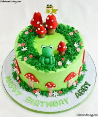 Mushrooms And Frog Theme Cake #mushrooms #mushroom #mushroomcake #mushroomandfrogcake #frog #frogs #fondantfrog #buttercream #buttercreamcake #birthdaycake 02