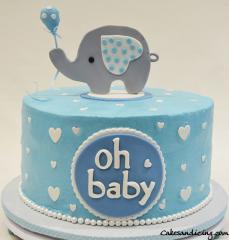 Oh Baby Theme Cake #babyshower #dotsandhearts #fondantelephantandballoon #chocolatecake#ohbabycake