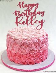 Pink Gradient Rosettes Theme Cake #pinkfrosting #rosettepattern #happybirthday #cricutcut #cricutmadetopper 01