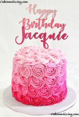 Pink Gradient Rosettes Theme Cake #pinkfrosting #rosettepattern #happybirthday #cricutcut #cricutmadetopper 02