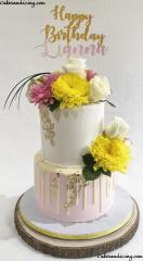 Pink White And Yellow , Fresh Flowers And Drip Cake ! #happybirthday #dripcake #freshflowercake #freshflowers #goldleafcake #pinkandwhitebuttercream #elegantandchicstyle