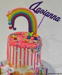 Rainbow And Unicorn Cake Vibrant With Colorful Sprinkles And Confettis , Dripping Fun Birthday Cake !!!! #unicorncake #girlsbirthdaycake #pinkchocolatedrip #candles 02