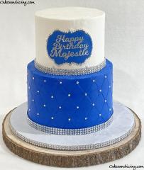 Royal Princess Birthday Cake With Gorgeous Crown ! Bling Bling Cake !! #royalblue #royalblueandwhite #blueandwhite #blueandwhitecake #silverrhinestonelace #bling #blingbirthdaycake