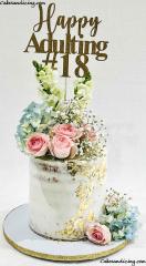 Semi Naked Cake With Fresh Flowers And Gold Accent , Simple, Elegant And A Happy Birthday Girl #seminakedcake #seminakedcakes #freshflowers #freshflowercake #goldleaves #ediblegoldle