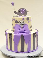 Stripes And Polka Dots Cake #babyshowercake #fondantelephantandballoonballoon