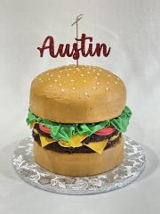 That’s One Big Burger! Dig In Y’all !!! Burger Birthday Cake #burgercake #doublepatty #hamburgercake #cheeseburgercake #burgerbirthday #fondantcheese #fondanttomatoes 01