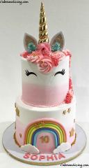 Unicorn And Rainbow Cake #unicorn #unicorncake #unicornparty #unicornlove #unicornlover #pinkandwhiteombre #pinkandwhitecake #buttercream #goldstar #fondant #unicornmane